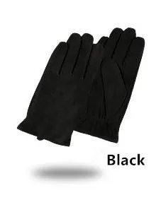 Men's Black Warm Touch Screen Goatskin Winter Genuine Leather Gloves