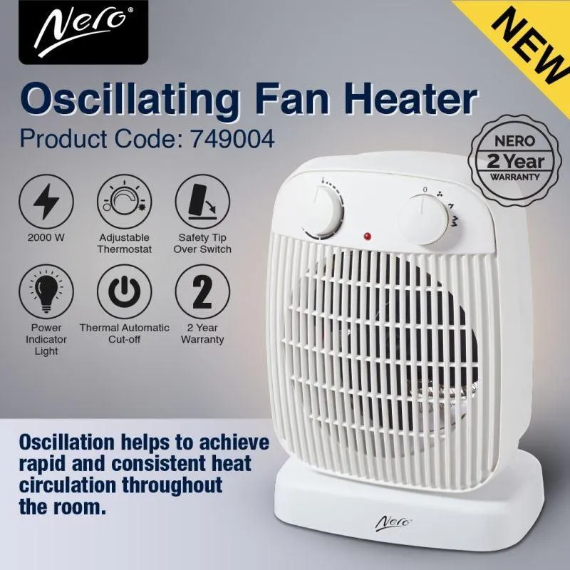 Nero Portable Fan Heater Oscillating Rotating Cool/Warm/Hot 2000W