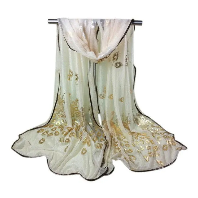 New Design Scarf Fashion Women Peacock Print 8 Colors Long Shawl Wrap Ladies   Chiffon Scarf Bufandas Mujer  SM6