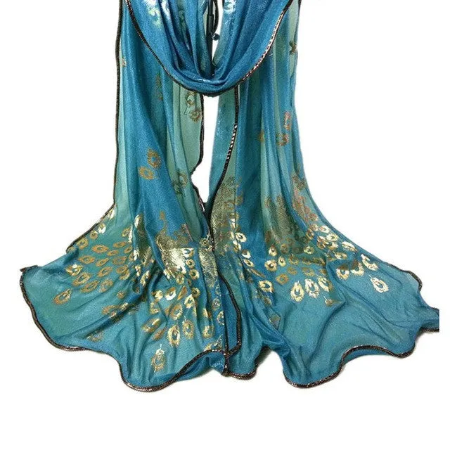 New Design Scarf Fashion Women Peacock Print 8 Colors Long Shawl Wrap Ladies   Chiffon Scarf Bufandas Mujer  SM6