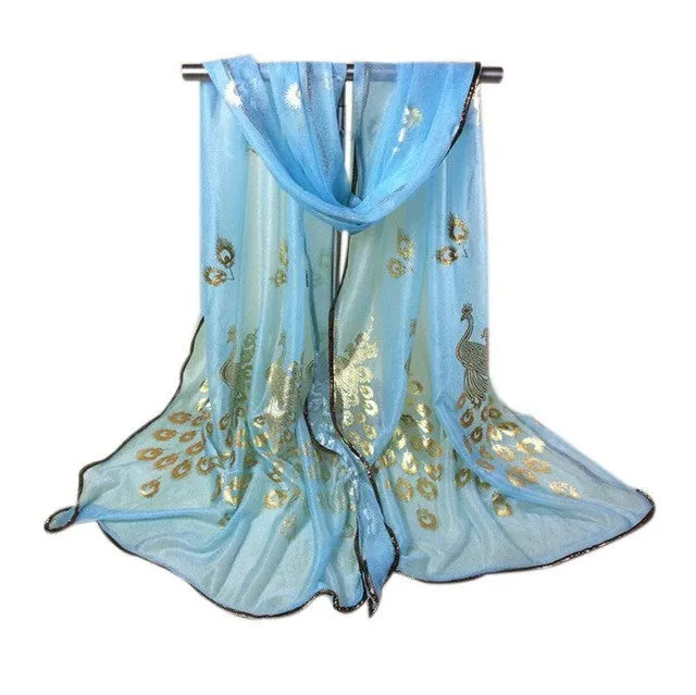 New Design Scarf Fashion Women Peacock Print 8 Colors Long Shawl Wrap Ladies   Chiffon Scarf Bufandas Mujer  SM6