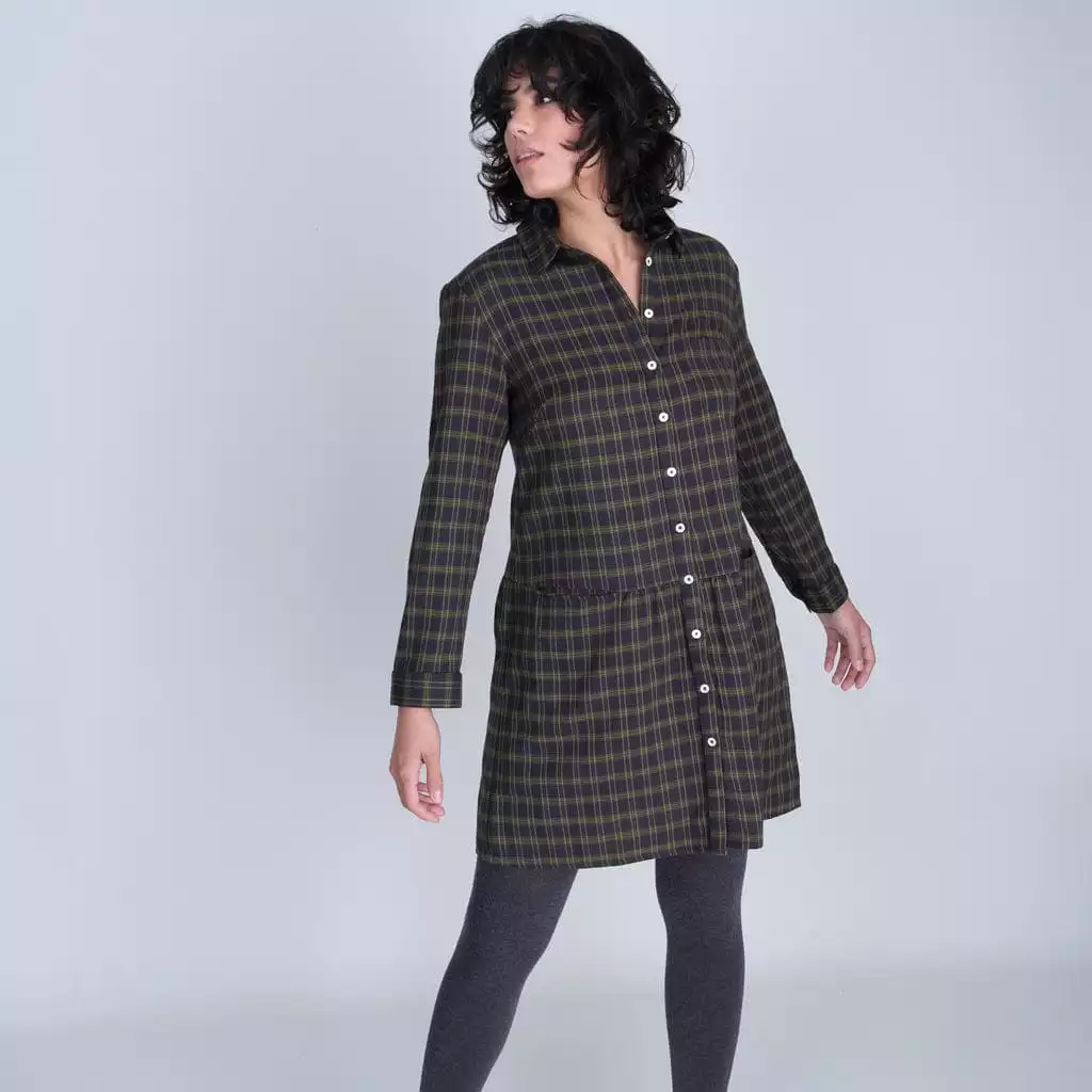 Olivia Cotton Flannel Shirt Dress | Check