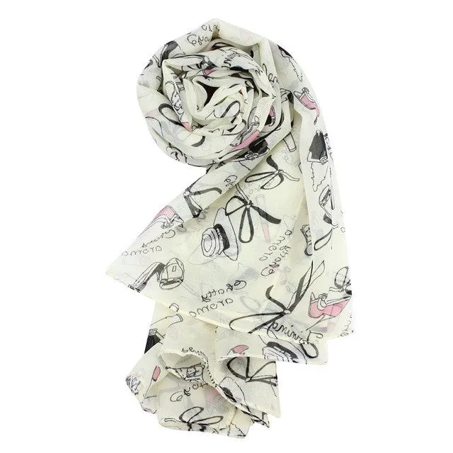 Scarf Women Lipstick High-heeled Graffiti Bowknot Scarf Chiffon Scarves GS