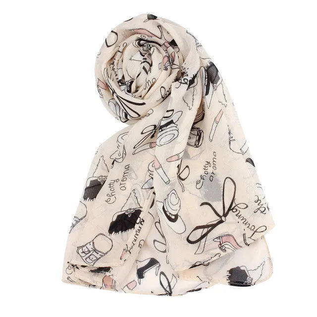 Scarf Women Lipstick High-heeled Graffiti Bowknot Scarf Chiffon Scarves GS