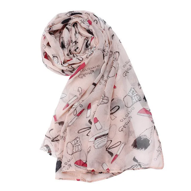 Scarf Women Lipstick High-heeled Graffiti Bowknot Scarf Chiffon Scarves GS