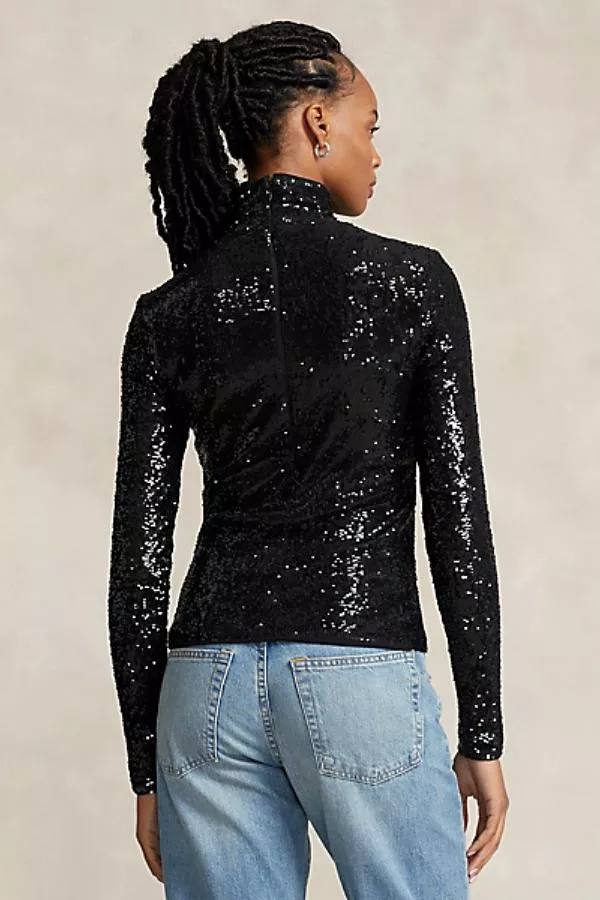 Sequined Jersey Turtleneck