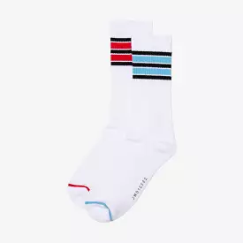 Striped Crew Socks Mens Socks (White/Blue)