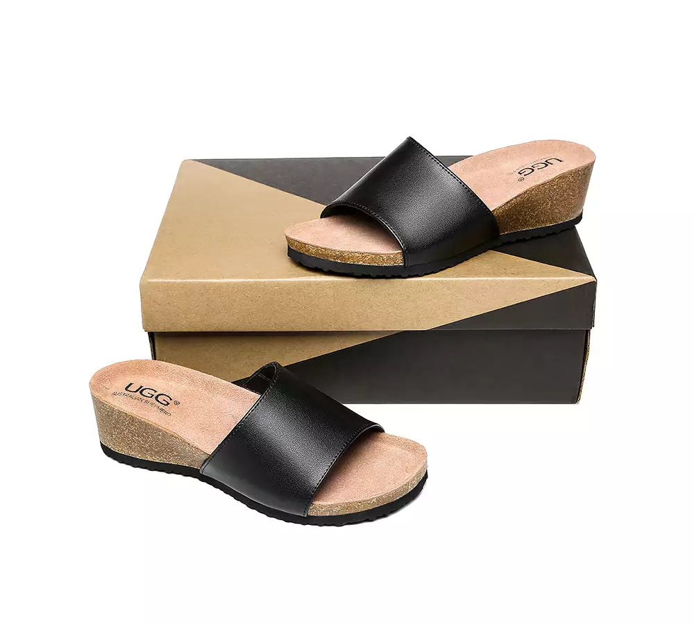 UGG Australian Shepherd Women Sandals Megan Platform Leather Wedge Slides