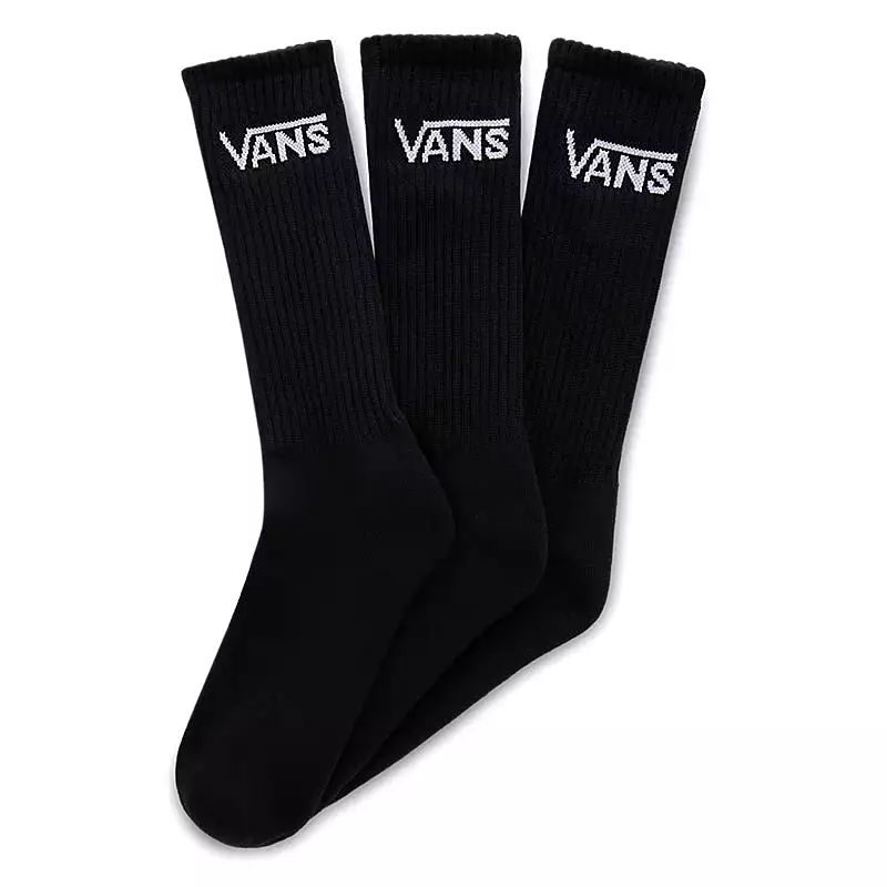 VANS UNISEX CLASSIC 3 PACK BLACK CREW SOCKS