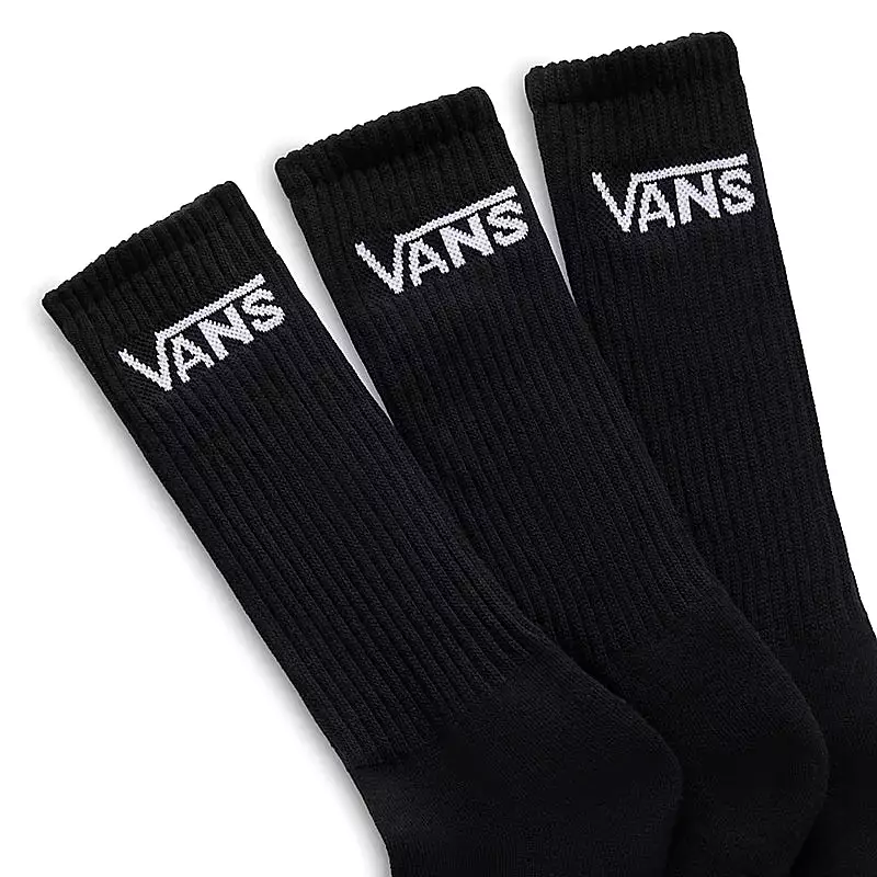 VANS UNISEX CLASSIC 3 PACK BLACK CREW SOCKS