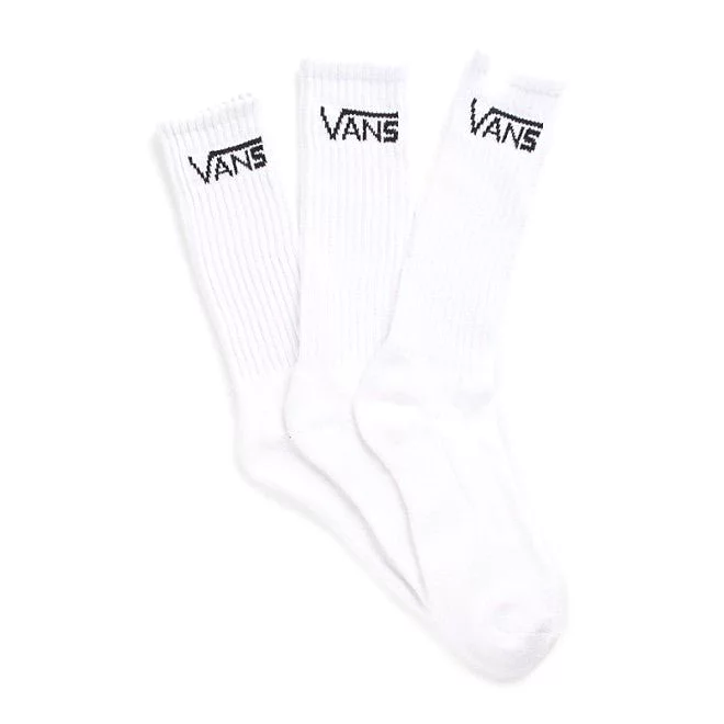 VANS UNISEX CLASSIC 3 PACK WHITE CREW SOCKS