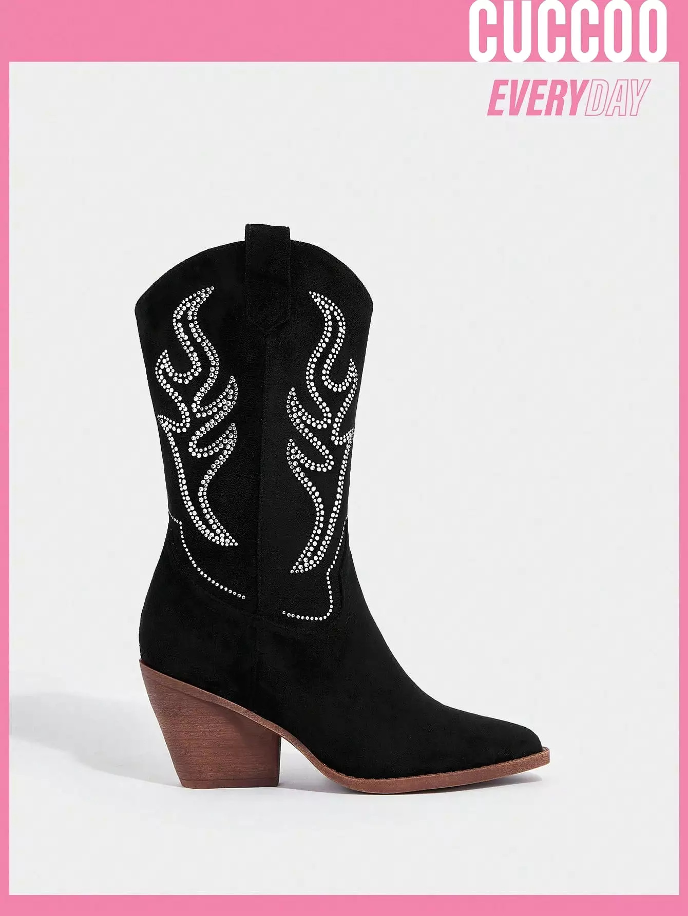 Women Embroidery Point Toe Chunky Heeled Fashion Boots, Vacation Black Western Boots