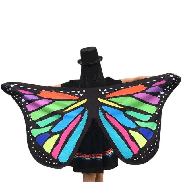 Women Pashmina Butterfly Wings Fairy Print  New Fashion Soft Polyester Ladies Nymph Pixie Costume Wrap Scarf Women 1216# GS