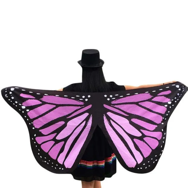 Women Pashmina Butterfly Wings Fairy Print  New Fashion Soft Polyester Ladies Nymph Pixie Costume Wrap Scarf Women 1216# GS