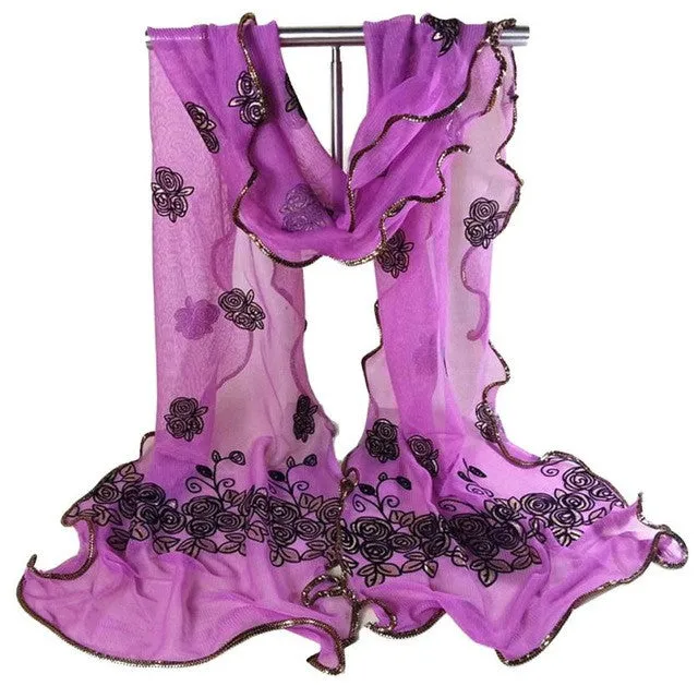 Women Vintage Scarf Lace Gauze Rose Flower Veil Scarves Shawl Wrap BK GS