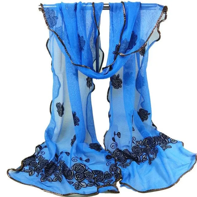 Women Vintage Scarf Lace Gauze Rose Flower Veil Scarves Shawl Wrap BK GS