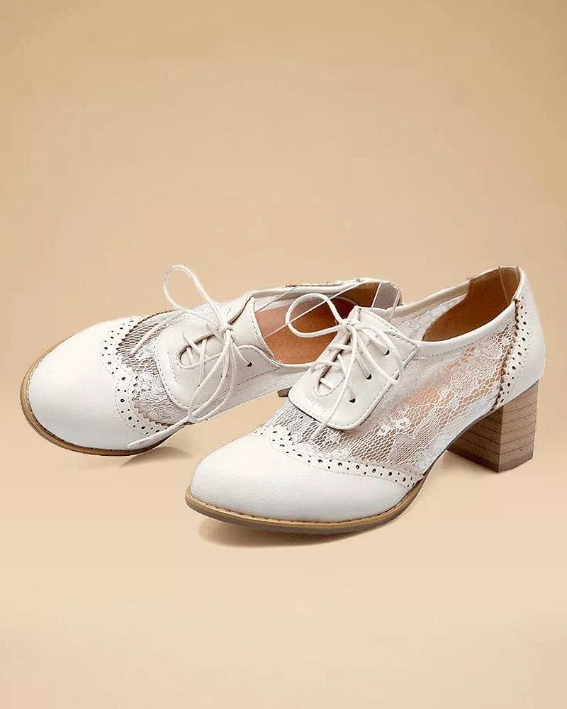 Women'e Elegant Lace Stitching Lace-up Heels