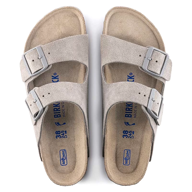 Women's Arizona Soft Footbed Suede Leather Sandals in Stone Coin