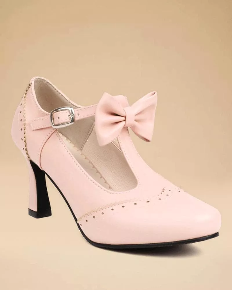 Women's Elegant Bow-knot Adjusting Buckle Heels