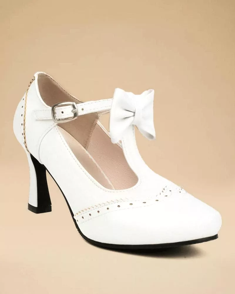 Women's Elegant Bow-knot Adjusting Buckle Heels