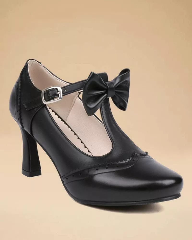 Women's Elegant Bow-knot Adjusting Buckle Heels