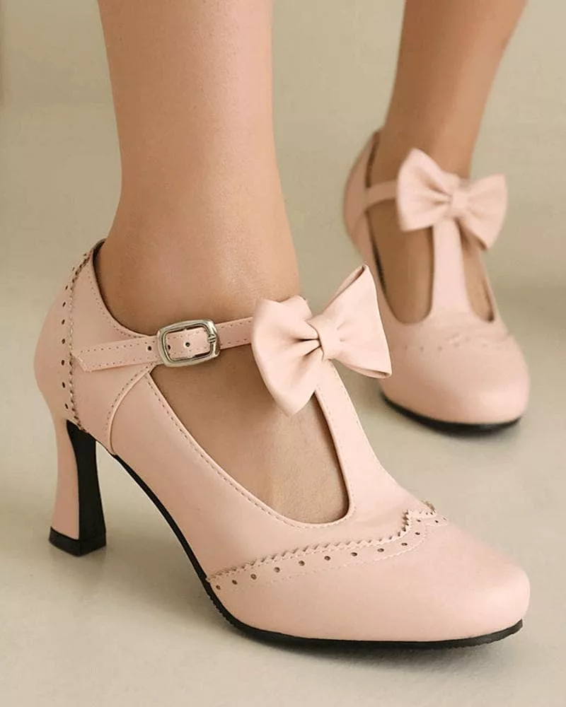 Women's Elegant Bow-knot Adjusting Buckle Heels