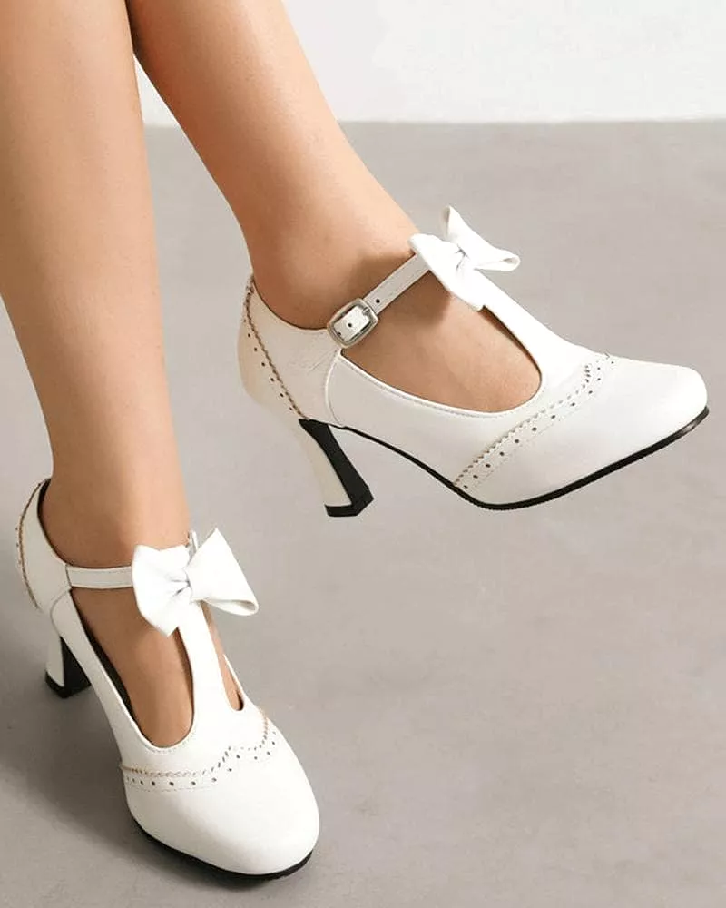 Women's Elegant Bow-knot Adjusting Buckle Heels