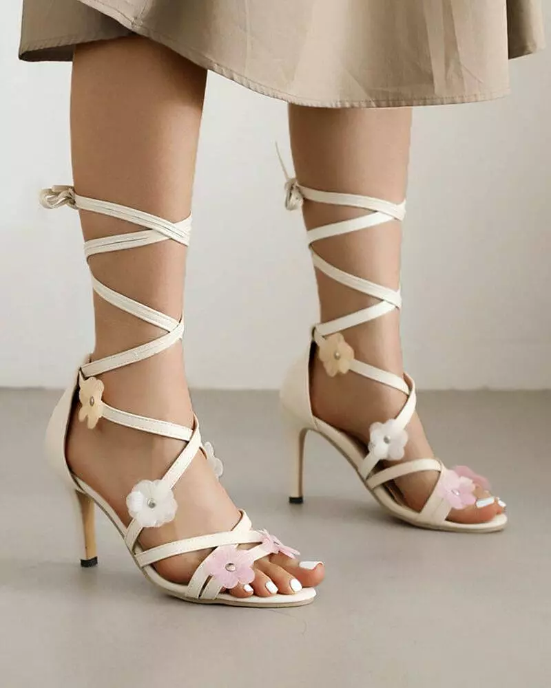 Women's Elegant Flower Lace-up Heels